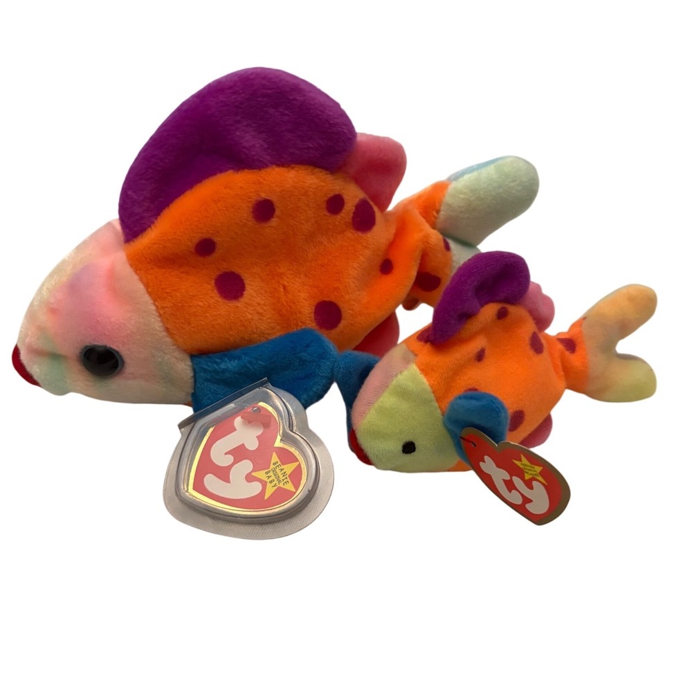 Ty Beanie Baby Lips the Fish Plush Set Large and Teenie Beanie McDonald's 1999